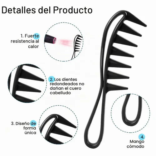 Vista 3 de 2 peines de dientes grandes, peine para cepillar rizos de dientes anchos, cepillo de pelo rizado de plástico duradero para mujeres, herramientas