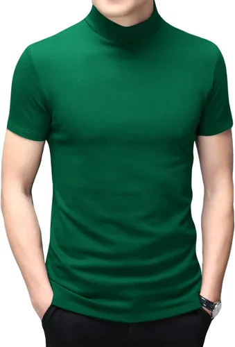 Vista 13 de Men's T Shirt Short Sleeve Basic Mock Turtleneck Tops Verde militar
