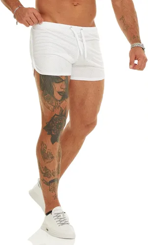Vista 5 de Ouber Pantalones cortos ajustados para hombre, culturismo, entrenamiento, gimnasio, correr, pantalones cortos de levantamiento ajustados