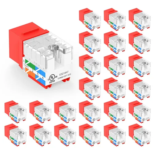 Vista 10 de VCE UL Listed Cat6 RJ45 Keystone Jack Insert 25-Pack, 90 Degree Punch Down Keystone Jack Adapter Slim Profile Negro