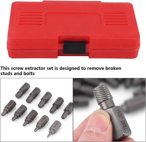 Vista 2 de Juego de extractor de tornillos, 10 piezas de 0.126-0.406 in, juego de extractor de tornillos y pernos multilínea de alta resistencia, con estuche