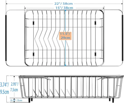 Vista 2 de SANNO Escurridor de platos expandible sobre el fregadero, organizador de tapa de olla, organizador de cocina para platos, acero inoxidable