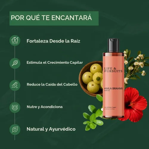 Vista 4 de Life & Pursuits Amla Brahmi - Aceite para el cabello, 3.4 onzas líquidas, aceite ayurvédico para cabello y cuero cabelludo para raíces débiles