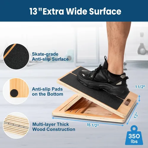 Vista 2 de StrongTek Wooden Slant Board, 13-Inch Wide, 5 Adjustable Angles 15°-35° Non-Slip Surface and Base, Beginner-Friendly Stretching, Squats, Physical