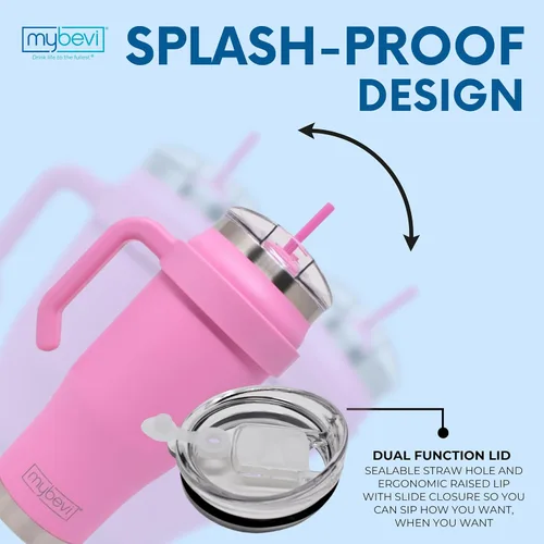 Vista 3 de MyBevi Outlander - Taza de viaje de acero inoxidable de alta calidad, para frío/calor, aislamiento de 3 capas, mango resistente, duradera y elegante