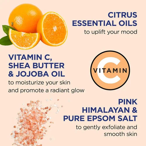 Vista 2 de Dr Teal's Exfoliante corporal con sal del Himalaya rosa, resplandor y resplandor con sal pura de Epsom y aceites esenciales cítricos, 16 onzas