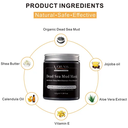 Vista 3 de Máscara de barro del Mar Muerto para cara y cuerpo, mascarilla de limpieza profunda para el acné, minimizador de poros, removedor natural de puntos