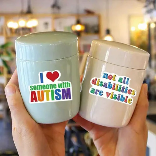 Vista 4 de Calcomanías de autismo 50 calcomanías de vinilo impermeables para concientización del autismo para botellas de agua, laptop, equipaje