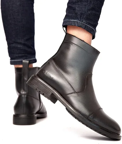 Vista 7 de Botas de vestir Chelsea para hombre, botas altas o medias, sin cordones, para negocios, de cuero genuino, para trabajo, uso diario, zapatos casuales