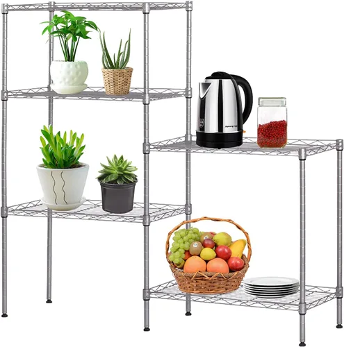 Vista 7 de Estante organizador de estante de metal ajustable de 5 niveles para despensa/lavandería/baño/cocina/dormitorio, estantes de almacenamiento