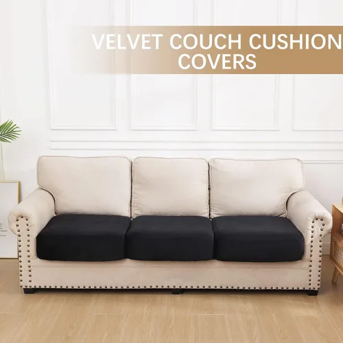 Vista 5 de hyha Fundas de cojín de terciopelo para sofá, fundas de asiento suaves para sofá modular de 3 cojines, lavables, funda mágica para sofá con parte
