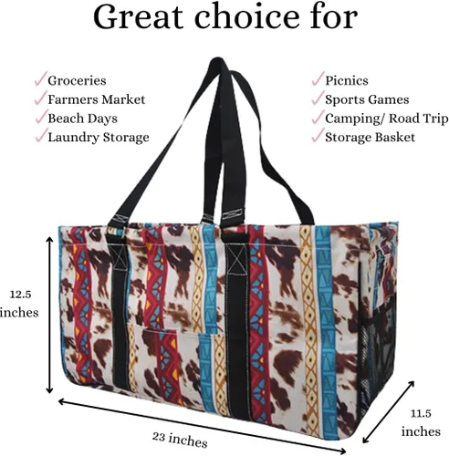 Vista 38 de NGIL Bolsa de comestibles reutilizable extra grande plegable de gran tamaño para comestibles, almacenamiento, picnic, playa, Estampado