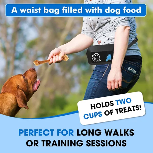 Vista 2 de Bolsa de golosinas para perros con soporte para bolsa de excrementos y clicker – Silicona impermeable, cinturón ajustable para entrenamiento
