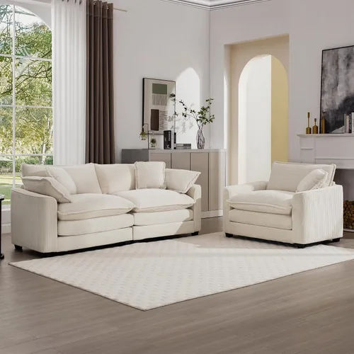 Vista 3 de Juego de sofá de 2 piezas de gran tamaño para sala de estar, sofá biplaza y sofá individual, asiento modular modular profundo de pana cómodos sofás