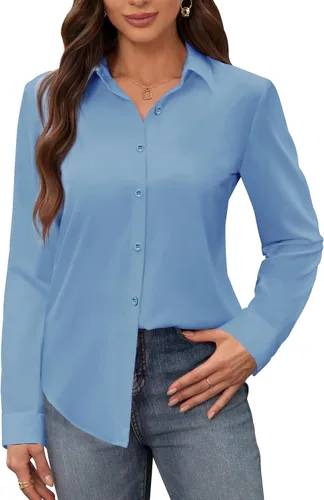 Vista 29 de Siliteelon - Camisas de vestir para mujer, a prueba de manchas, sin arrugas, de manga larga, sólidas, para trabajo y negocios, con botones