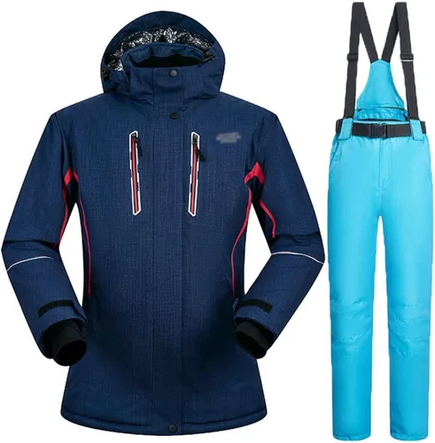 Vista 17 de Conjunto de chaquetas y pantalones de esquí para mujer, invierno al aire libre, talla grande, trajes de esquí cálidos con capucha, trajes de nieve E