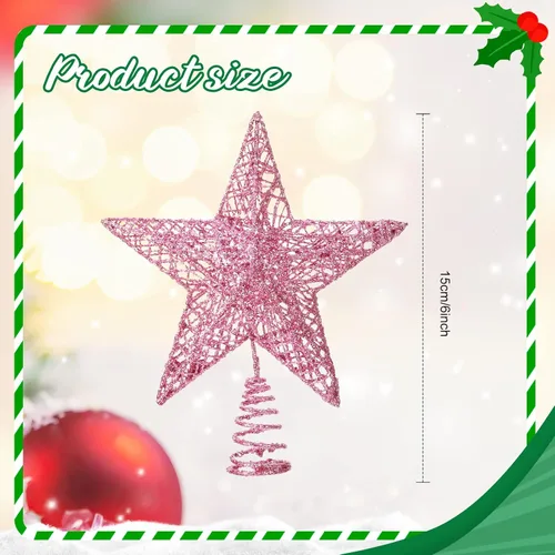 Vista 2 de Decoración de árbol de Navidad con purpurina de 6 pulgadas, estrella de Navidad de metal de 31.5 pulgadas, falda de árbol de Navidad con purpurina