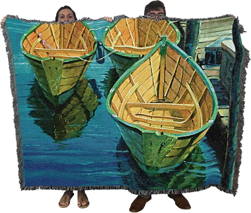 Vista 12 de Pure Country Weavers Manta de matrimonio Dockside por Charles Wysocki - Tapiz de regalo de playa costera de Estados Unidos temprano de América