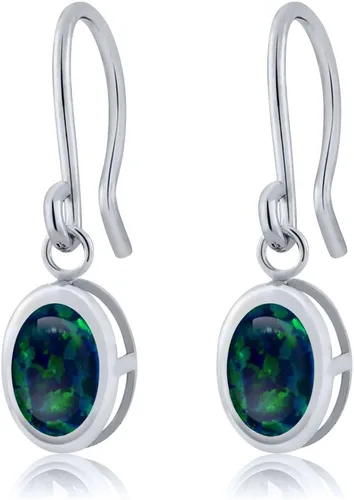 Vista 122 de Gem Stone King Aretes colgantes de plata de ley 925 de 0.276 x 0.197 in con piedra natal ovalada de alambre francés para mujer
