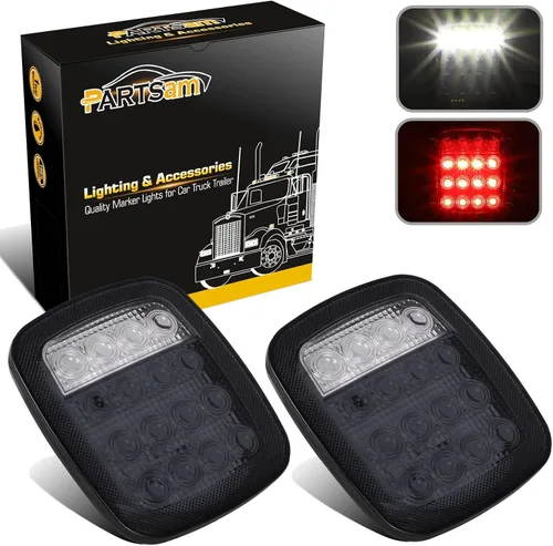 Vista 8 de Partsam 2 luces universales de 16 LED de parada trasera, señal de giro de reserva de freno inverso, luces de marcador de liquidación rojo/blanco