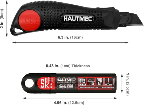 Vista 3 de HAUTMEC Pro HT0094-KN - Juego de cuchillos de utilidad con bloqueo automático negro de 0.709 in que incluye 10 cuchillas ultra afiladas negras a