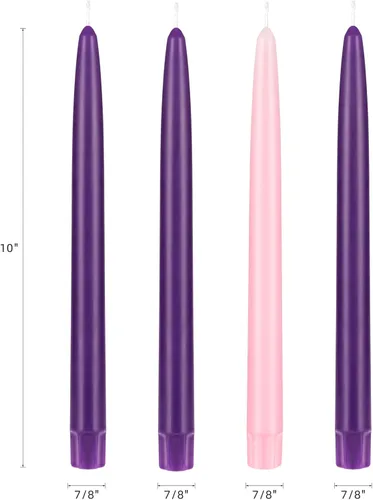 Vista 2 de Mega Candles Juego de 4 velas de adviento de Navidad sin perfume, velas autoajustables con núcleo de color sumergido a mano de 10 pulgadas x 7/8