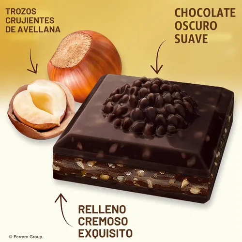Vista 3 de Ferrero Rocher Barra de chocolate premium, 70% de chocolate amargo, avellana y relleno de cacao, 8 unidades, 3.1 onzas cada una