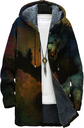 Vista 23 de Mens Hooded Cardigan Japanese Art Zip Up Long Sleeve Sweater Hoodie Dragon Print Coat with Pockets