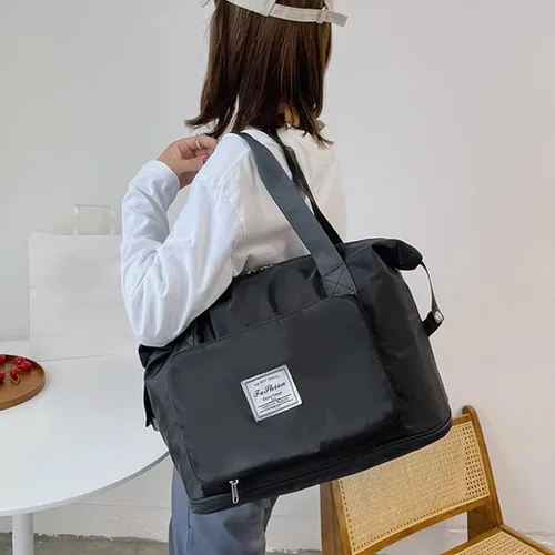 Vista 3 de Bolsa de viaje plegable de gran capacidad, seca y húmeda, separada, plegable, bolsa de gimnasio, bolsa de viaje de moda, espacio expandible