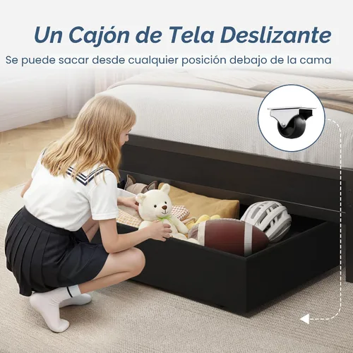 Vista 3 de Fluest - Base de cama individual con cabecero de almacenamiento y cajón de almacenamiento, estación de carga y luz LED, no necesita somier, sin