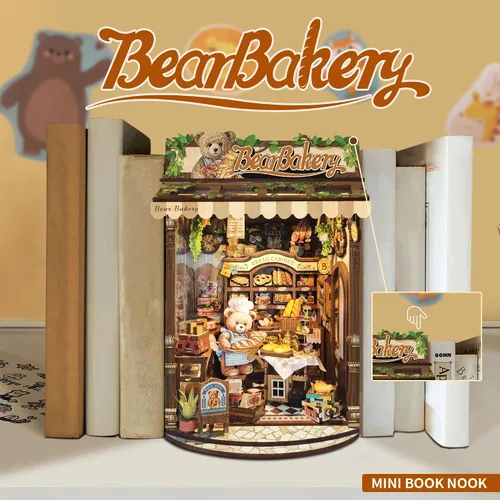 Vista 3 de CUTEROOM Kit de rincón de libros para adultos, rompecabezas de madera 3D DIY kit de rincón de libros en miniatura, kit de construcción de casa