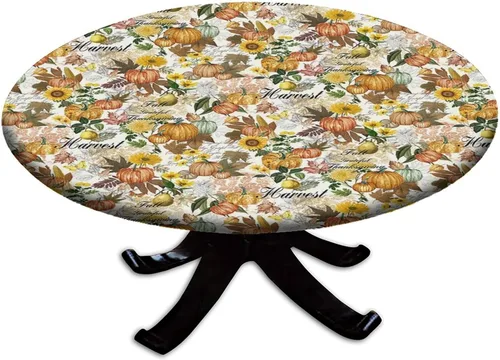Vista 29 de Mantel redondo ajustable con borde elástico floral azul, mantel con borde elástico de estilo floral pastoral, almohadilla de mesa de poliéster