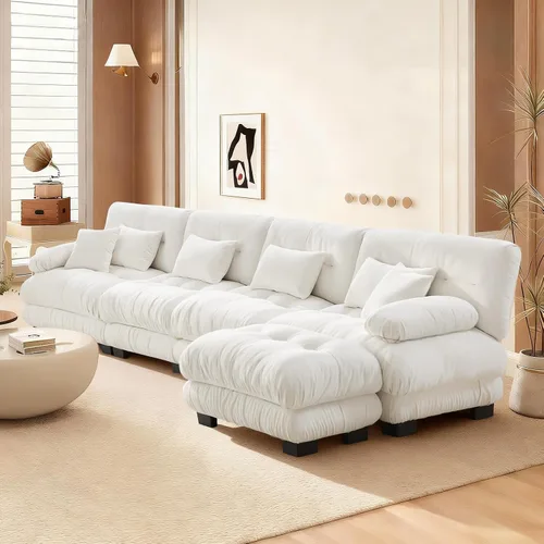 Vista 66 de Reposapiés Otomano Tapizado de Terciopelo con Cojín para Sofá Seccional Sofá 300 libras para Sala de Estar (Beige)