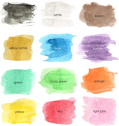 Vista 4 de Juego de 2 pinturas de acuarela, 12 colores vivos, incluye paleta de mezcla de acuarela y 2 pinceles, perfecto para artistas, pintores
