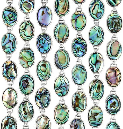 Vista 3 de SUNYIK Pulsera de concha de abulón natural para mujer y hombre, brazalete de eslabones ajustables para unisex, formas variadas