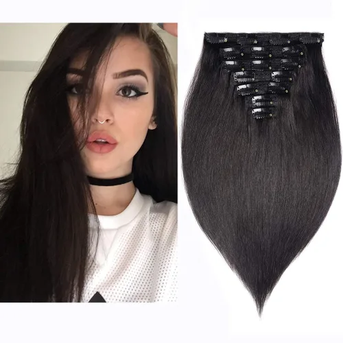 Vista 20 de Extensiones de cabello humano con clip de 14 pulgadas, 4.33 oz, 7 piezas, 16 clips, color marrón chocolate, doble trama, extensiones de cabello Remy