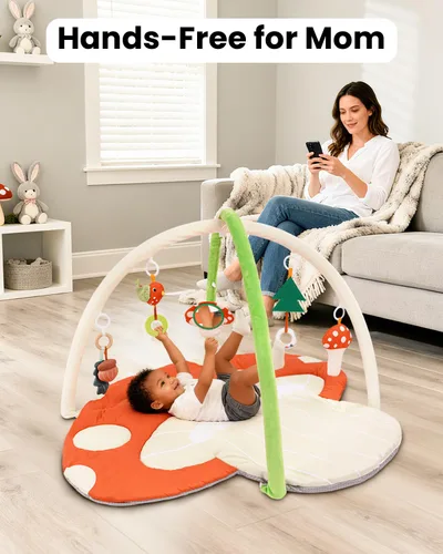 Vista 8 de Gimnasio de juego para bebé, lavable a máquina Extra Large Activity Mat, Tummy Time Mat with 5 Detachable Toys for Motor Skills, Non-Slip Bottom