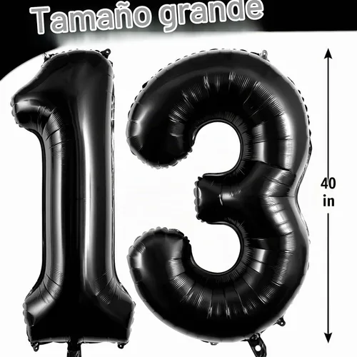 Vista 6 de Globos de aluminio grandes de 13 o 31 pulgadas, globos grandes de 40 pulgadas para 13 cumpleaños, aniversario, evento, celebración, fiesta Negro