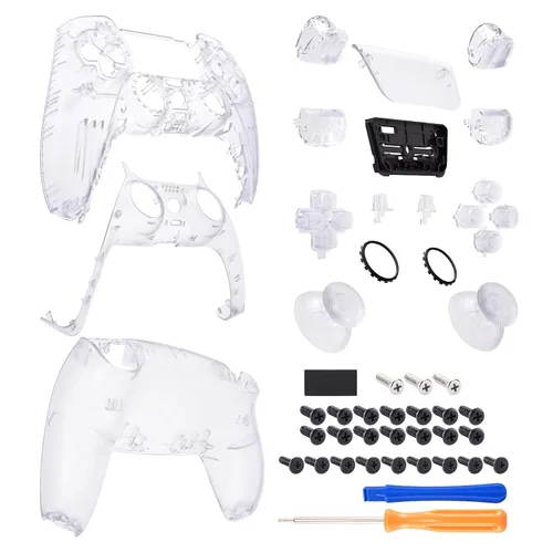Vista 3 de eXtremeRate Full Set Shell with Buttons Touchpad Cover, Clear Custom Replacement Decorative Trim Shell Front Back Plates Compatible with p s 5