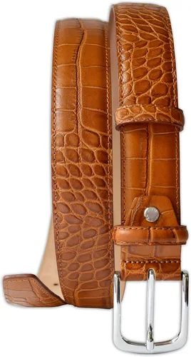 Vista 3 de Cinturón de cuero italiano con patrón de cocodrilo para hombre