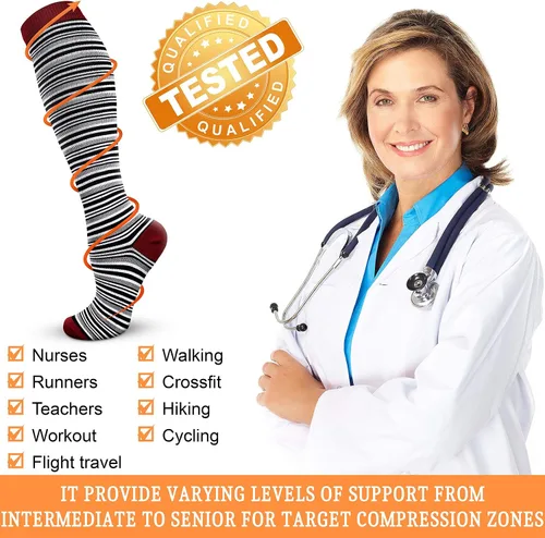 Vista 5 de QUXIANG Calcetines de compresión para mujeres y hombres de 15 a 20 mmHg, ideales para médicos, enfermería, correr, atletismo, venas varicosas, viajes