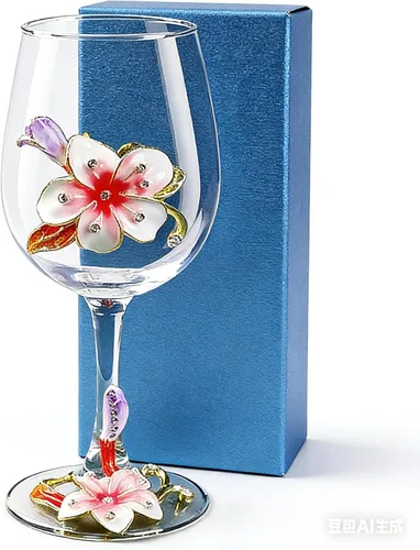 Vista 17 de Simcat Copa de Vino Pintada a Mano de Esmalte Floral Transparente Refinada, Pie para Cabernet, Regalos (Caja de regalo doble azul, 2 Cajas de regalo)