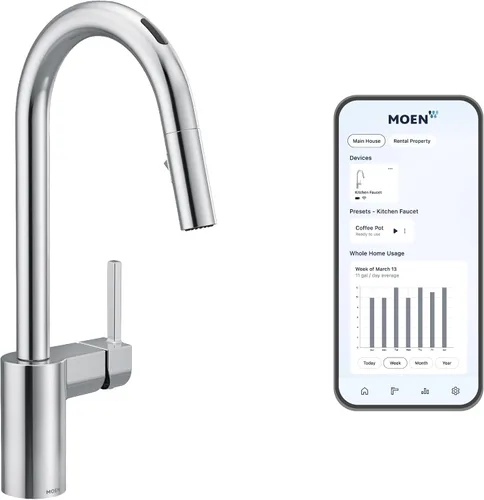 Vista 7 de Moen Align 5923BLS Grifo de cocina desplegable con resorte de una sola manija de acero inoxidable con aerosol desplegable y Power Boost, grifo