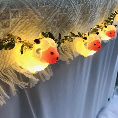 Vista 9 de Guirnalda de luces pintadas de ovejas pequeñas de 5.4 ft, 10 LED, adornos de cabra, luces novedosas, funciona con pilas, luces decorativas de hadas