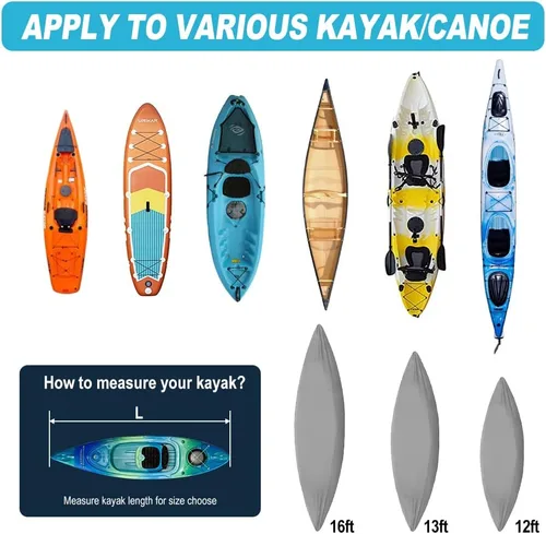 Vista 6 de Funda para kayak remolcable 600D resistente a la decoloración y al desgarro, de 10 pies, con cremallera impermeable, resistente al agua y a los Gris