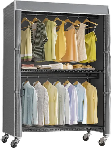 Vista 12 de VIPEK R2C Perchero de Ropa Mediano de Servicio Pesado con Ruedas, Perchero Rodante con Cubierta, Perchero de Ropa Ajustable para Colgar Ropa