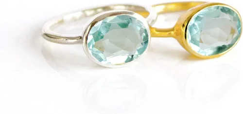 Vista 4 de Anillo de topacio azul, anillo apilable, oro vermeil o plata, anillo engastado bisel, anillo ovalado, anillo de piedras preciosas azules, anillo
