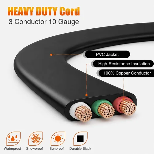 Vista 5 de Tellegloww Cable generador plano para RV NEMA TT-30p a 3X 5-20R/5-15R de 10 Negro