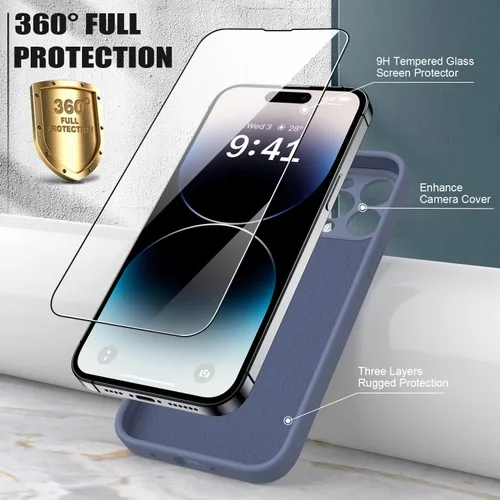 Vista 2 de Goodon Funda para iPhone 14 Pro Max con protector de pantalla y protección de lente de cámara, goma de gel de silicona suave a prueba de golpes