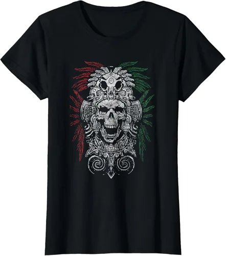 Vista 47 de Camiseta de Calavera Azteca con máscara Mayas Calavera Azteca, Negro